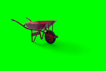 Red Wheelbarrow features a vibrant red wheelbarrow with a single wheel and ergonomic handles, ideal for gardening, construction, and landscaping tasks.