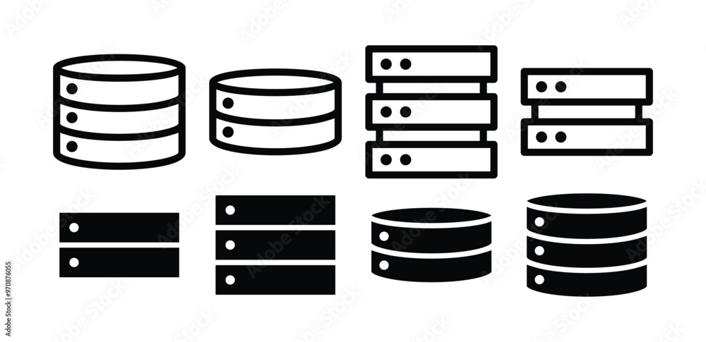 Poster database storage server icon symbol vector design black white color simple flat illustration collect