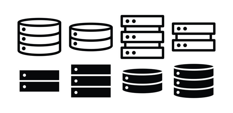 database storage server icon symbol vector design black white color simple flat illustration collection set