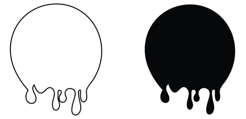black oil stain dripping vector liquid or paint dripping stroke and filled icon