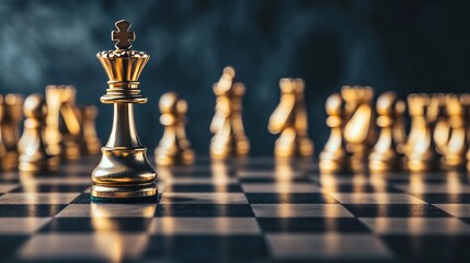 Chess on a chessboard at black background Business leader concept. vintage tone.