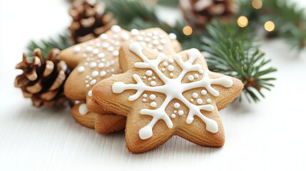 Tasty homemade Christmas cookie on white background