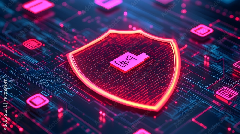 Poster cyber security shield digital abstract 3d rendering