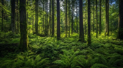 Obraz premium A wide and view of a dense forest in British Columbia
