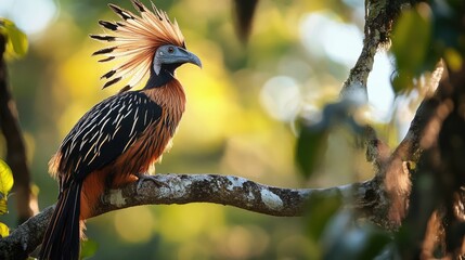 A Hoatzin Bird Perched on a Branch