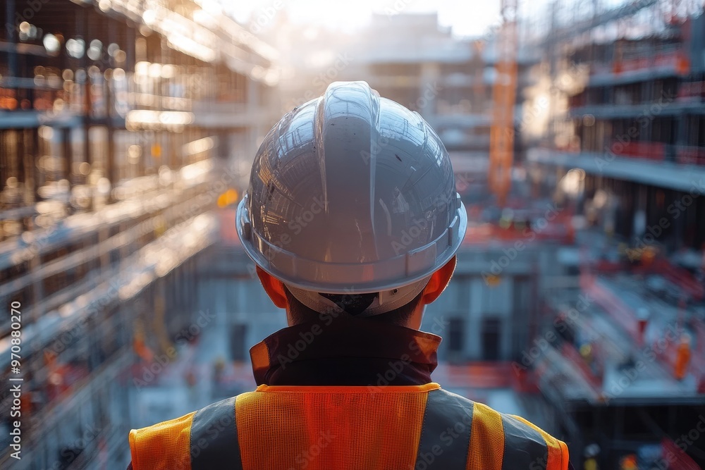 Canvas Prints Construction Worker Looking Over a Building Site