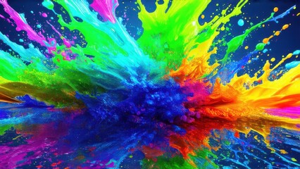 Fototapeta premium Neon 3D image of gradient splash abstract colorful powder