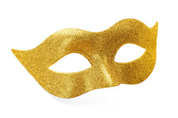Beautiful golden carnival mask on white background