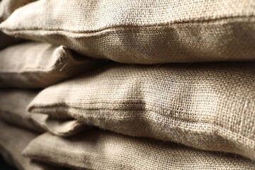 Group of burlap sacks as background, closeup