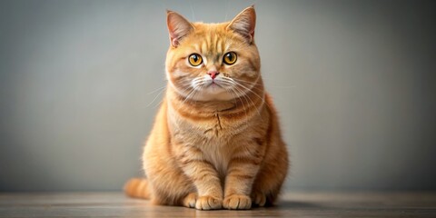 This adorable orange British Shorthair cat showcases its signature folded ears while sitting pretty and directly gazing