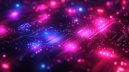 Obraz premium Futuristic abstract background with glowing circuits, neon blue and purple hues, technology-inspired vector design