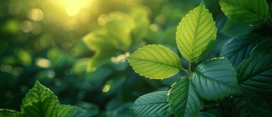 Fototapeta na wymiar Ultra-sharp photo capturing the delicate interplay of sunlight and green leaves, embodying natural carbon capture and the global fight against warming, showcasing sustainable beauty