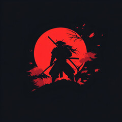 Samurai Silhouette: A striking and powerful image of a samurai warrior silhouetted against a vibrant red moon, evoking a sense of strength, mystery, and ancient Japanese culture.  