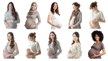 PNG diverse pregnant woman element set, transparent background