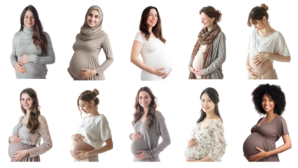 PNG diverse pregnant woman element set, transparent background