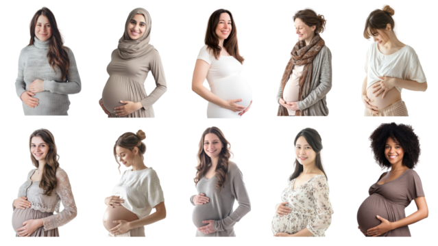 PNG diverse pregnant woman element set, transparent background
