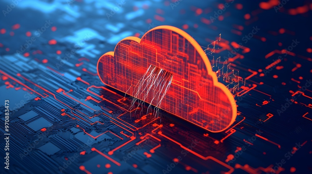 Poster red cloud computing technology abstract background