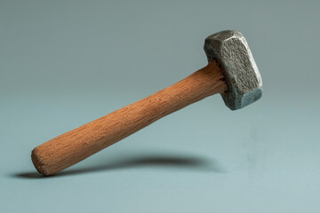 Wooden-Handled Metal Hammer on Light Blue Surface