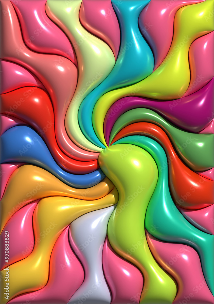 Poster abstract image with smooth, wavy lines in bright colors with a glossy effect, a sense of three-dimen