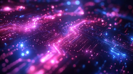 Fototapeta premium Futuristic abstract background with glowing circuits, neon blue and purple hues, technology-inspired vector design