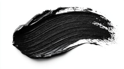 Fototapeta premium Black mascara circular texture brush stroke isolated on white background. Cosmetic product swatch