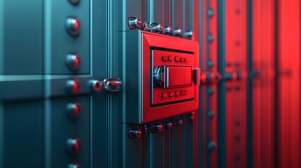 Red Metal Vault Door Close Up