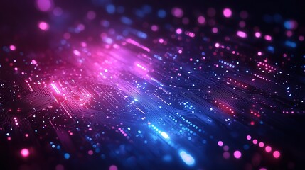 Obraz premium Futuristic abstract background with glowing circuits, neon blue and purple hues, technology-inspired vector design