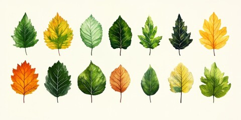 Minimalistic illustration of different autumn leaves of trees and nature motives