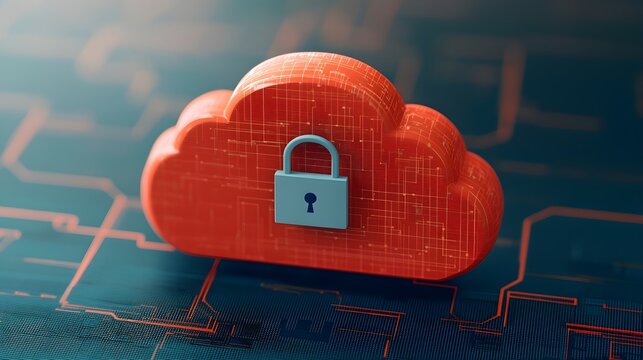 Secure Cloud Computing Concept, Red Cloud with Lock