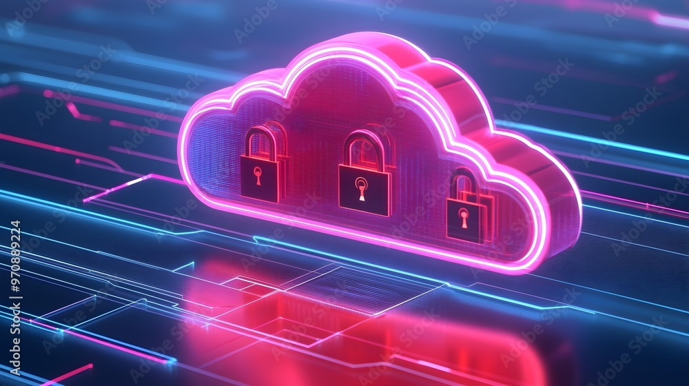 Poster secure cloud computing neon lights abstract