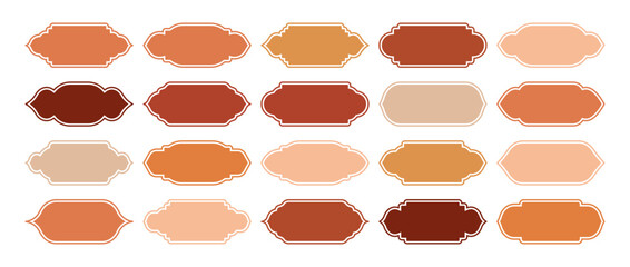 Islamic frames, oriental style objects. Arabic shapes, windows and arches. Traditional ornamental banner, frame. Muslim holidays, Ramadan Kareem. Modern eastern architecture. Vector illustration