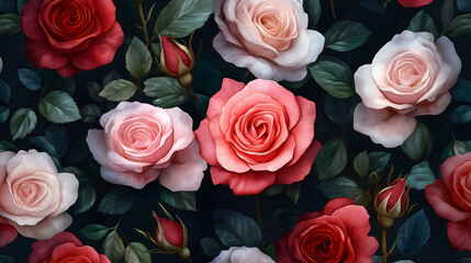 Naklejka premium Seamless floral pattern with roses, watercolor