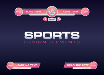 Pink Modern Sports Scoreboard Vector Overlay Template with Team Logos and Match Details