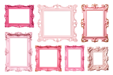 PNG pink vintage frame element set, transparent background