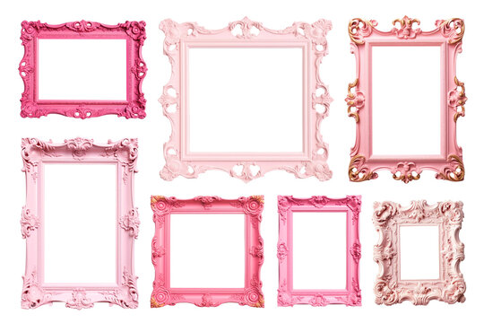 PNG pink vintage frame element set, transparent background