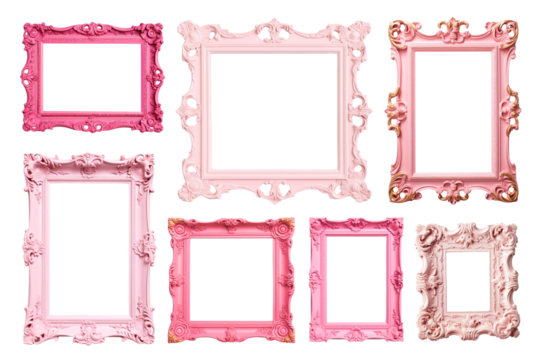 PNG pink vintage frame element set, transparent background