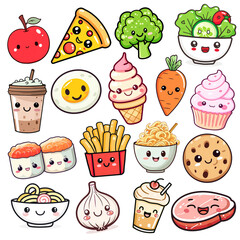 PNG Kawaii cute food illustration element set, transparent background