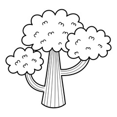 Black and white doodle tree in cartoon style. Cute hand drawn nature element in outline for kids design. Great for apparel, prints, stickers. Vector illustration