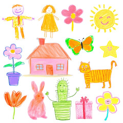 Fototapeta premium PNG kid doodle element set, transparent background