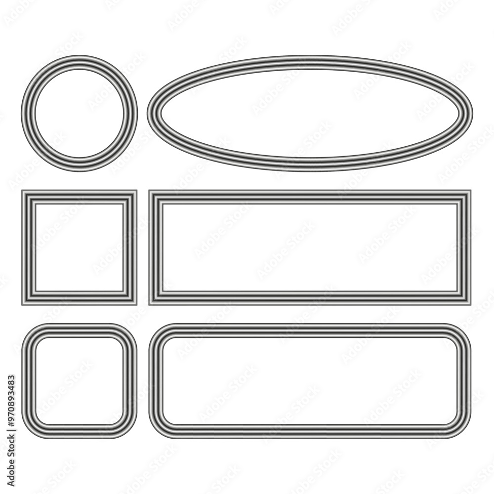 Poster outline frame collection. geometric shape variety. monochrome minimal style. vector border set.