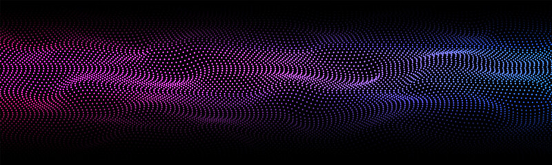 Sparkling particles of wave flow. Magic background. 3d abstract sci-fi user interface concept with gradient dots and lines. Glowing background with flowing particles.