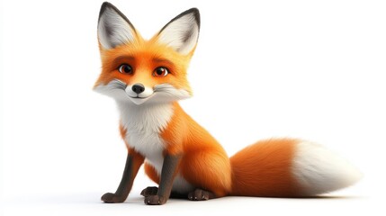 Obraz premium Fox clipart, element, 3D illustration, realistic, isolated on white background