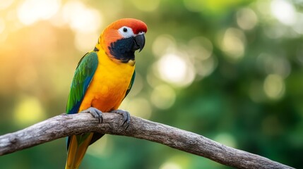 Colorful Parrot Perched on Branch in Green Nature