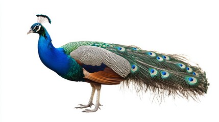 Obraz premium Beautiful Peacock Isolated On White Background.
