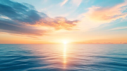 Obraz premium Calm Ocean at Sunset with Colorful Clouds