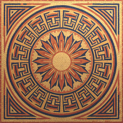 Roman-inspired mandala with a central sunburst motif