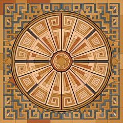 Naklejka premium Roman mosaic mandala with a central sunburst motif