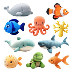 Naklejka premium PNG cute plush sea animal element set, transparent background