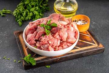 Veal, beef meat raw chopped goulash