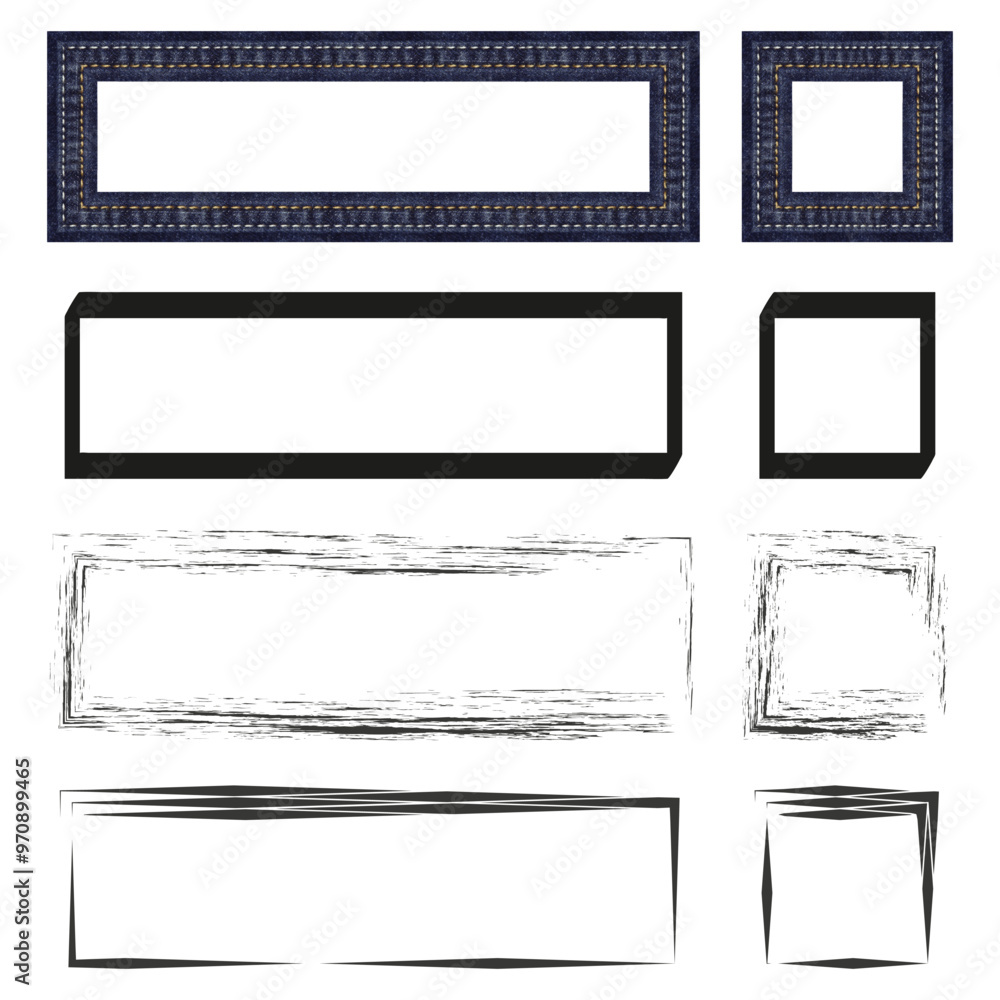 Aufkleber abstract frame icon set. grunge and denim borders. geometric rectangular shapes. hand drawn frames.